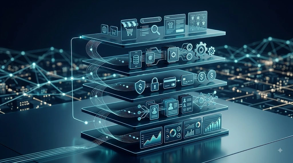 Layered commerce technology stack architecture for modern brands