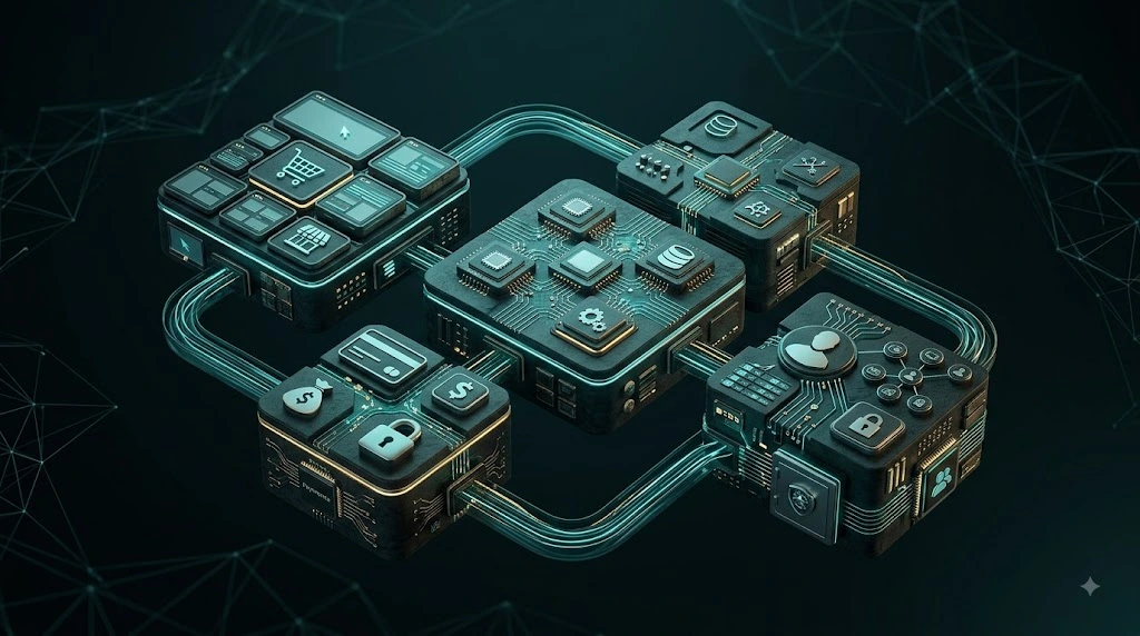 Modular headless commerce architecture connecting independent technology systems