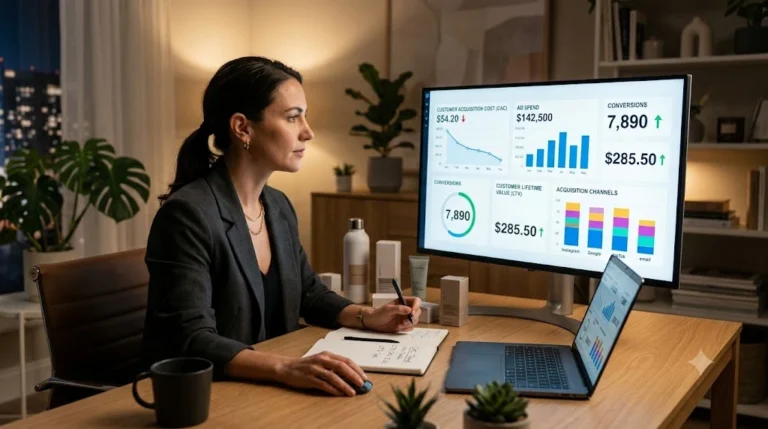 D2C founder analyzing customer acquisition cost and marketing performance