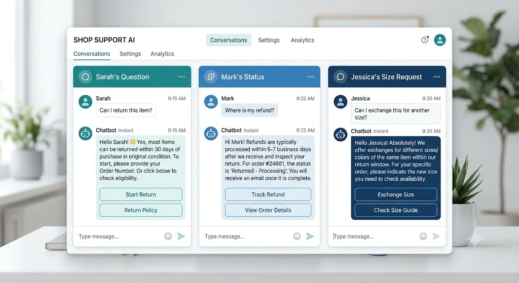 AI chatbot handling ecommerce returns refunds and exchanges