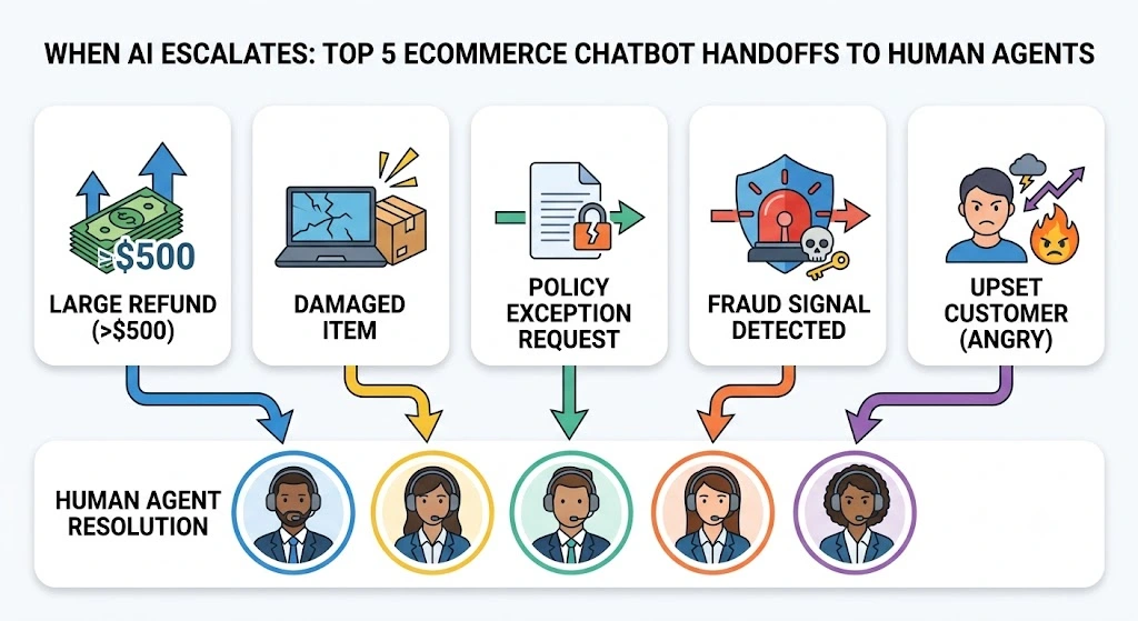 Ecommerce AI chatbot human escalation triggers