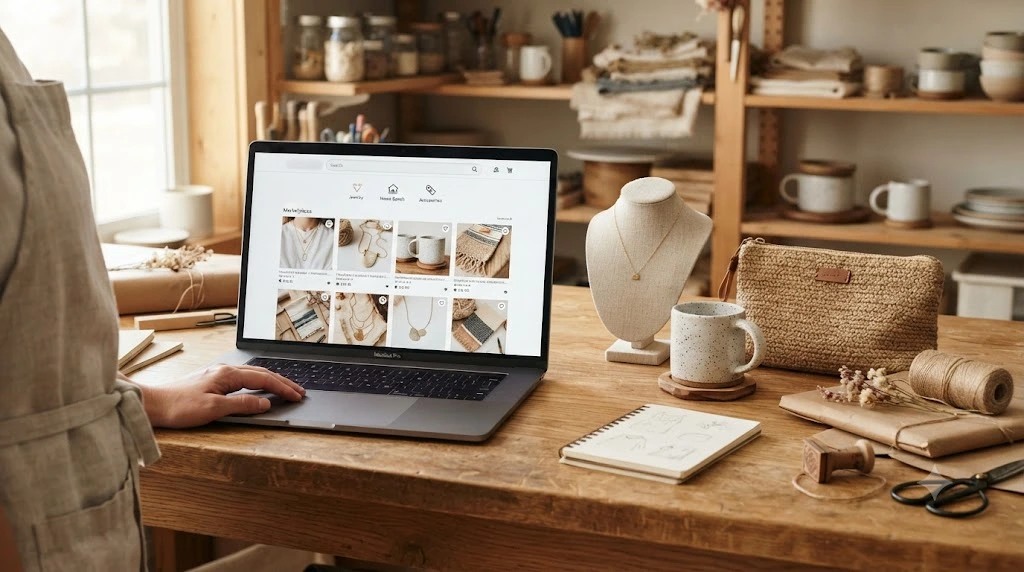 Handmade products displayed in an online store