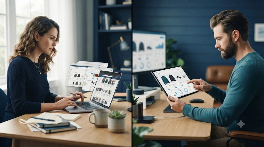 Traditional shopping compared with zero-click commerce