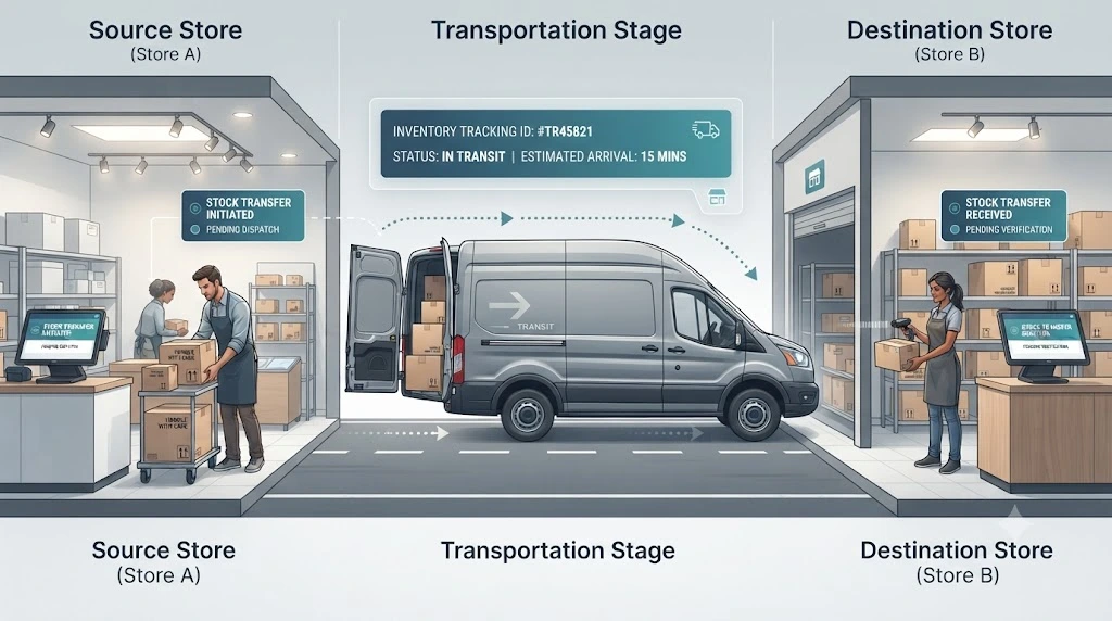 Inventory in transit between retail store locations