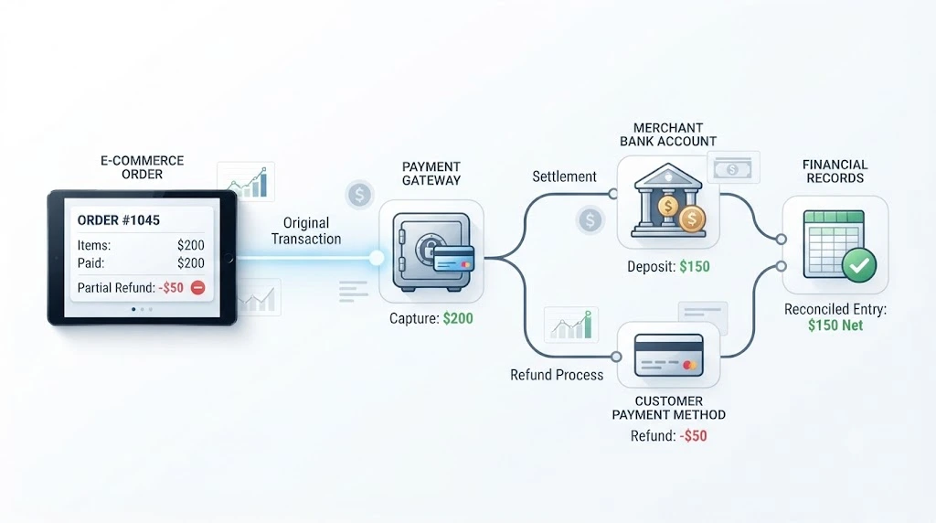 Partial refund reconciliation with payment records