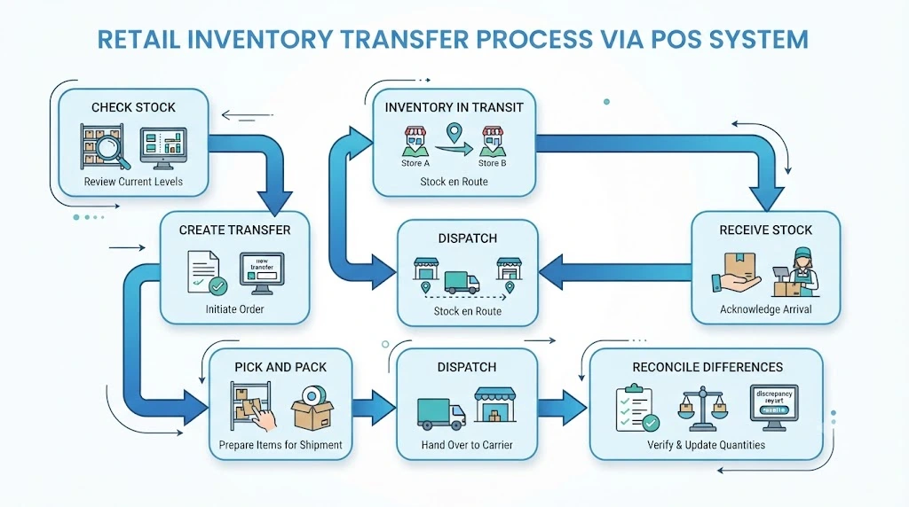 POS inventory transfer workflow between retail stores